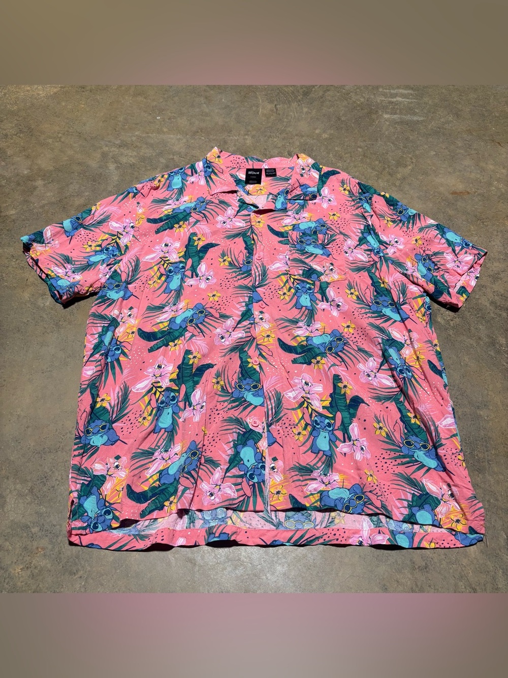 Disney Pink Tropical Stitch Print Button-Down Shirt